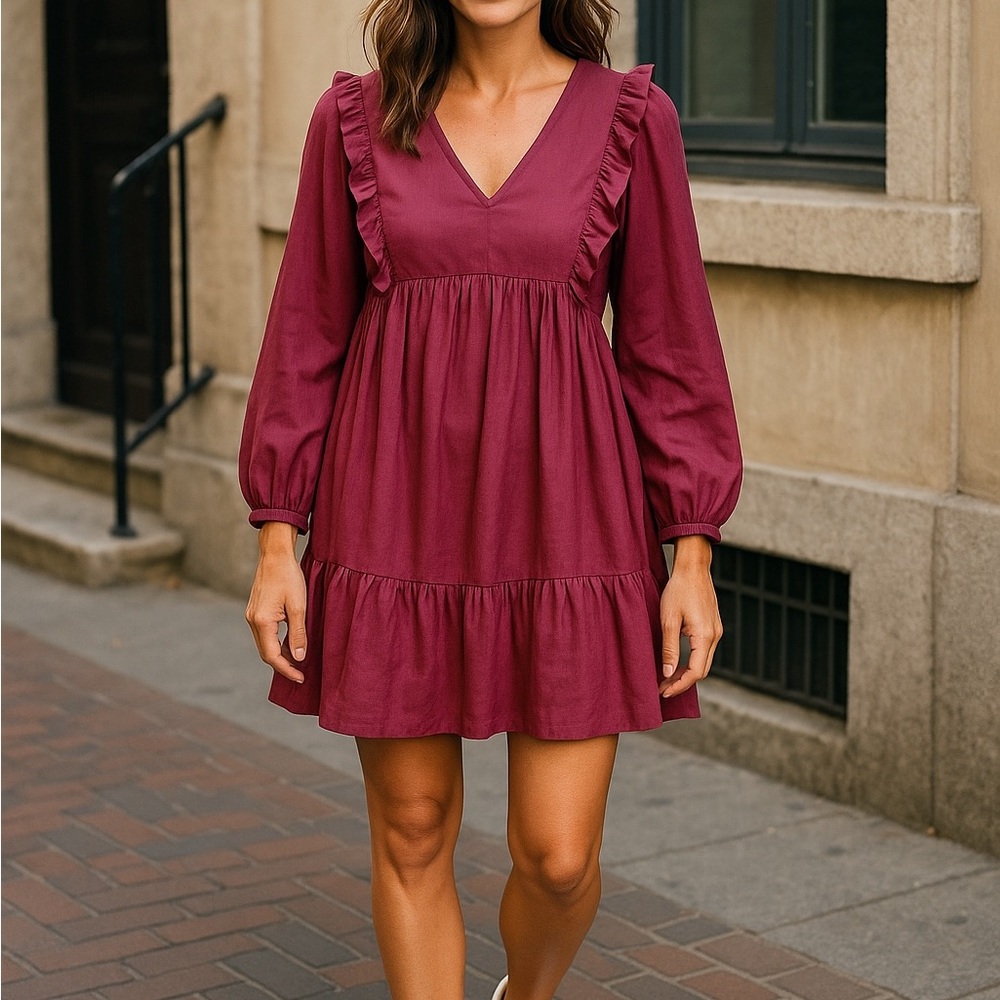 ANDREE BY UNIT Burgundy Long Sleeve Dress